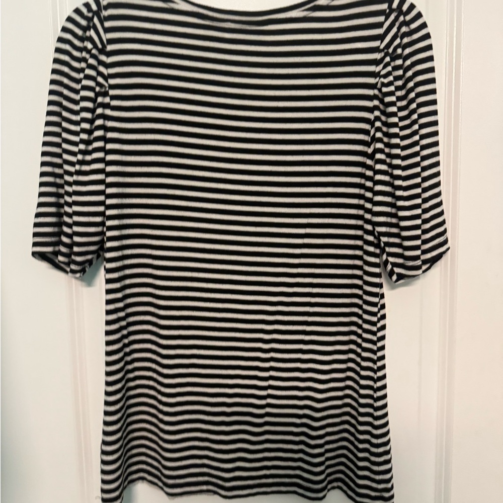 RACHEL Rachel Roy Black and White Striped Short Sleeve Top